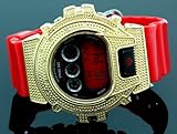 Ice Plus Mens Diamond Shock Style Watch Yellow Case Red Band