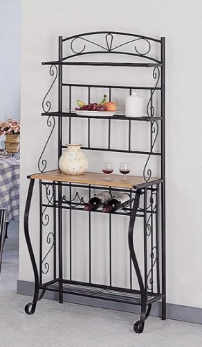 4 Tier Black Finish Metal Baker's Kitchen Rack w/Wine Storage