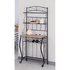 4 Tier Black Finish Metal Baker's Kitchen Rack w Wine Storage by Bakers Racks
