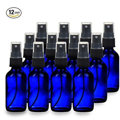12 Cobalt Blue Boston Round Glass Bottle 2 Oz with Black Atomizer Perfect for Essential Oil Formulas and Many Other Soluble Thin Liquids