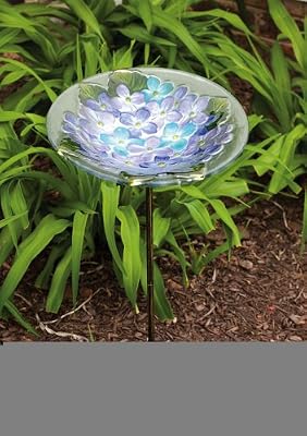 Hydrangea Glass Birdbath
