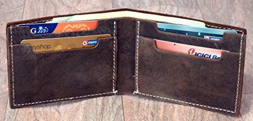 FAIRCRAFT Mens Handmade Genuine Leather,thin Bifold Wallet Italian 100% Cowhide hunter Oil