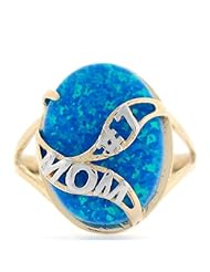 14k Solid Gold Whale Tail #1 Mom Sea Blue Lab Opal Ring