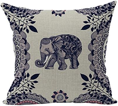 WarmTrendyHouse Retro Indian Style Elephant Printed Patterns Cotton Linen Throw Pillow Case Cushion Cover Home Sofa Decorative Pillow Covers 18" X 18" (S28X0104)