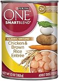 Purina ONE SmartBlend Wet Dog Food, Classic, Ground Chicken & Brown Rice Entrée, 13-Ounce Can, Pack of 12