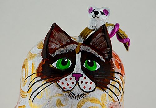 Folk Art Cat Gourd Sculpture Mouse on Head