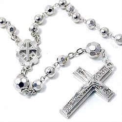 Silvertone Crystal Rosary Pendant Necklace Fashion Jewelry