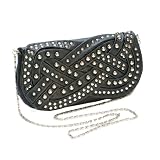 Stud Clutch Crossbody Handbag with Silver Chain