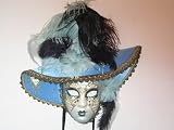 Venetian Carnival Wall Mask with Blue Hat and Feathers