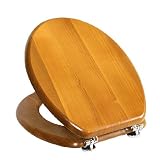 Antique Pine Wood Toilet Seat and Cover with Chrome Hinges