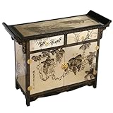 Handmade Asian Furniture - 40" Black & Gold Lacquer Wood Pagoda Style Buffe ....