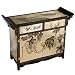 Handmade Asian Furniture - 40" Black & Gold Lacquer Wood Pagoda Style Buffet / Storage Cabinet