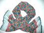 Imperial Peony Design Hand Printed 100% Cotton Anokhi Scarf with Beaded Borders, 15 inches X 60 inches
