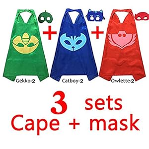 YL PJ Masks Costumes For Kids Set of 3 Catboy Owlette Mask with Cape (27.5 inches)