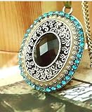 Bohemian Retro Vintage Oval Onyx Blue Pendant Necklace