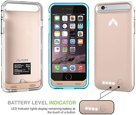iPhone 6 Battery Case, Avier iP31 iPhone 6 Battery Case (4.7 Inches) - MFI Apple Certified 3100mAh External Rechargeable Portable Charger Protective iPhone 6 Charger Case / iPhone 6 Charging Case Extended iPhone Charger Backup Power Bank Battery Pack Cover Case Fits Any Version of Apple iPhone 6 4.7" (a.k.a iPhone 6 Battery Pack / iPhone 6 Power Case / iPhone 6 USB Juice Bank / iPhone 6 Battery Charger) - Gold Case - Clear & Blue Frames - AV-BP602-900