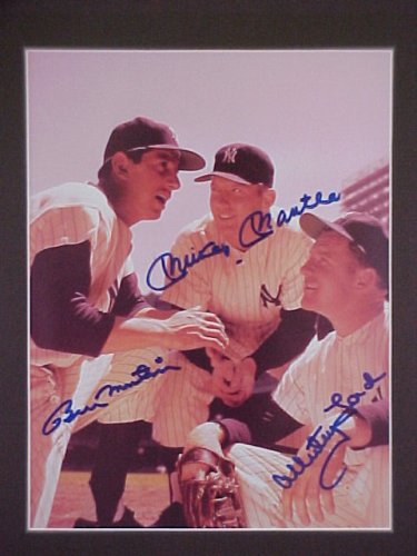 Mickey Mantle, Billy Martin & Whitey Ford New York Yankees Signed In Person Autographed Color Photo Professionally Matted 12 X 15 Size Signature Acquired Directly From The Player