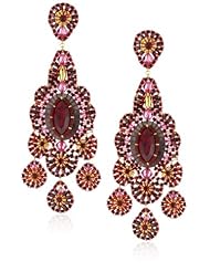 Miguel Ases Mother-Of-Pearl and Rubellite Bead Embroidered Earrings