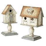 CBK Ltd 14-Inch H Pedestal Style Birdhouses with Rustic Design, Set of 2