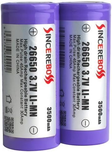 ESYB(Sincereboss) 26650 3500mAh 45A Flat Top High Drain Rechargeable Batteries Pack of 2