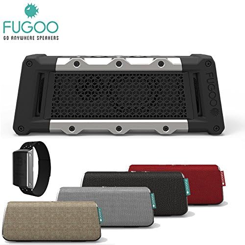 FUGOO TOUGH Portable Bluetooth Surround Sound Speaker with FUGOO Waterproof Bluetooth Remote and FOUR (4) FUGOO Style Jackets (RED, CHARCOAL, SILVER, AND SAND)