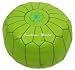 Moroccan Embroidered Leather Pouf, Lime Green