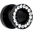 0 Gauge Black Anodized Titanium Clear Gem Screw Fit Tunnel