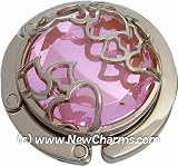 Hearts And Pink Stone Foldable Purse Hanger Handbag Table Hook