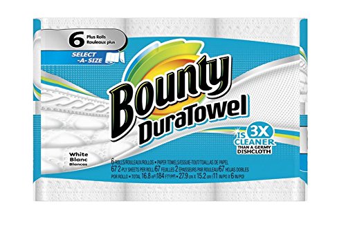 Bounty DuraTowel Select-a-Size Plus Roll Paper Towels, White, 6 Count