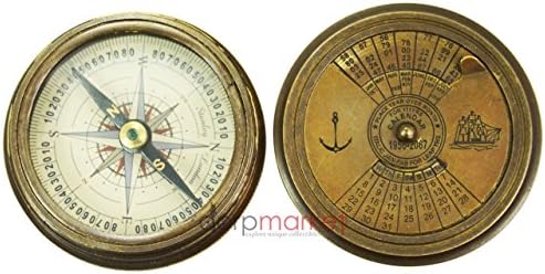Dorpmarket Nautical Brass 111 Years Calendar Pocket Compass with Robert Frost Poem Collectible