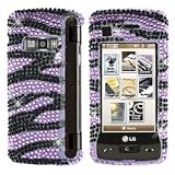 Sparkling Black with Purple Zebra Full Diamond Bling Snap on Hard Skin Faceplate Cover Case for Lg Envy Touch Vx11000