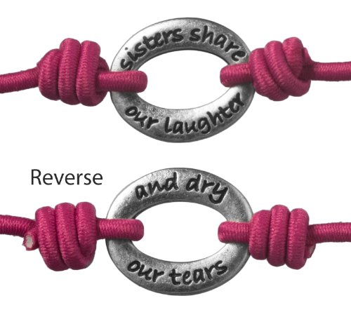Sisters Share Our Laughter and Dry Our Tears Inspirational Positive Energy Stretch Wrist Band, Pink