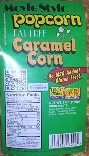 Movie Style Popcorn Gourmet Caramel Corn - Original or Fat Free (Fat Free 6 OZ - 2 Pack)