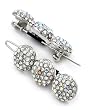 2 Silvertone Aurora Borealis Rhinestone Balls Metal Snap Hair Barette Clips
