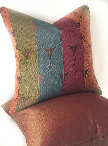 Autumn Orange Brown Leaf Pillow Cover - Green Throw Pillow - Handmade Cushion Cover - Sold Separately