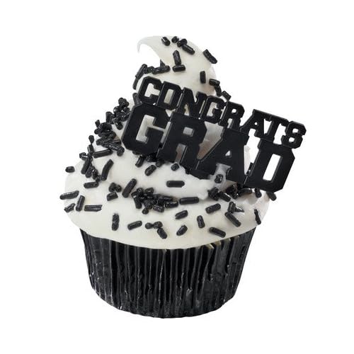 Congrats Grad BLACK Cupcake Topper Picks - Set of 12