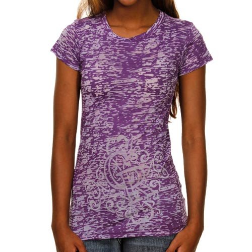 Colorado Rockies Ladies Scroll Burnout Premium Crew T-shirt - Purple (Medium)