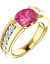 10K Yellow Gold 9.00x7.00mm Oval Cut Pink Tourmaline and Diamond Ring -- LIFETIME WARRANTY