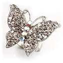 Silver Tone Clear Crystal Butterfly Ring