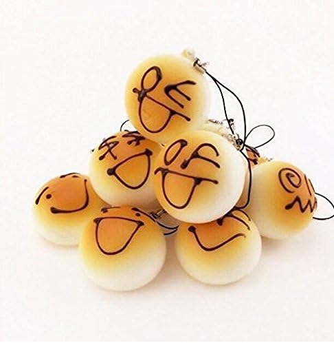 Habaer 5pcs Cute Smiling Face Round Squishy Kawaii Bread Cellphone Charm Key Chains Straps