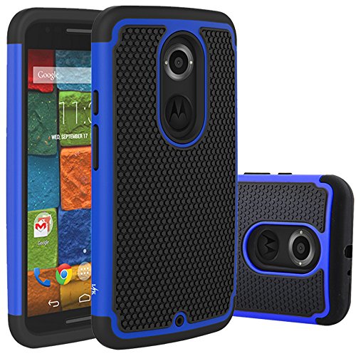 Moto X (2nd Gen) Case, LK [Shock Absorption] Hybrid Dual Layer Armor Defender Protective Case Cover for Motorola Moto X 2nd Generation (Blue)