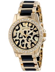 Vernier Womens VNR11098-YG Leopard Dial Black and Gold Bracelet Watch