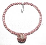 Sparkly Pink Cubic Zirconia Sterling Silver Flower Pendant & Grade A Pink Cat's Eye Sterling Silver Choker Necklace Gorgeous One Of A Kind Designer Piece From Francesca Fine Jewelry
