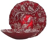 Bottom Painted Glass Floral Design Red and Silver Large Bowl 13" D, 4" H
