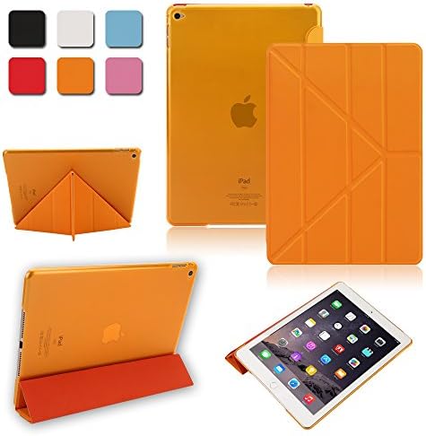 TKOOFN Origami Style Folding Cover for Apple 2014 iPad Air 2 - DIY Transformers Multi Angles Stand Ultra Thin Magnetic Smart Cover &amp; Clear Back Case + Screen Protector + Cleaning Cloth + Stylus (Orange)