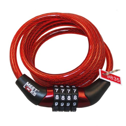 Meetlocks Coiled Combination Cable Lock For Bike,Dia.6x1200mm(L) With Code Tag