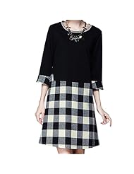 Plus Size Petite Round Neck Checkered Print Chevron Print Cocktail Knee Length Summer Winter Elbow Length Sleeves Denim/Leather/Silk Evening Dress/Pageant Dress/Party Dress/Maxi Dress 