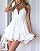 Kearia Women Sexy Deep V Neck Spaghetti Strap Pleated Ruffle Short Skater Mini Dress