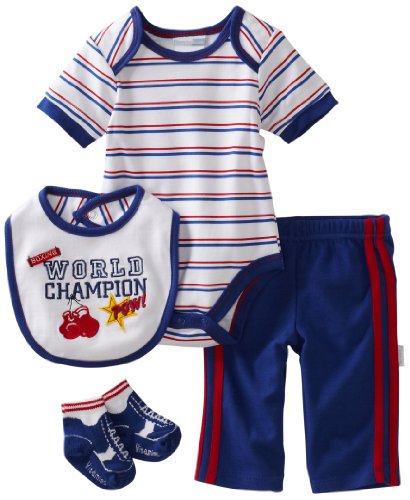 Vitamins Baby-boys Newborn World Champion 4 Piece Creeper Pant Set, Blue, 3 Months