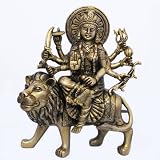 Handcrafted Goddess Figurines Brass Durga Sitting on Her Vehicle Lion 8.5 inches